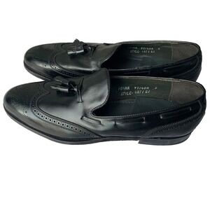 VTG‎ E.T. WRIGHT Mens Sz 10.5 AA Black Leather Tassel Wingtip Dress Shoes #4871
